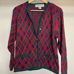Red and Green Women's Cardigan Sweater